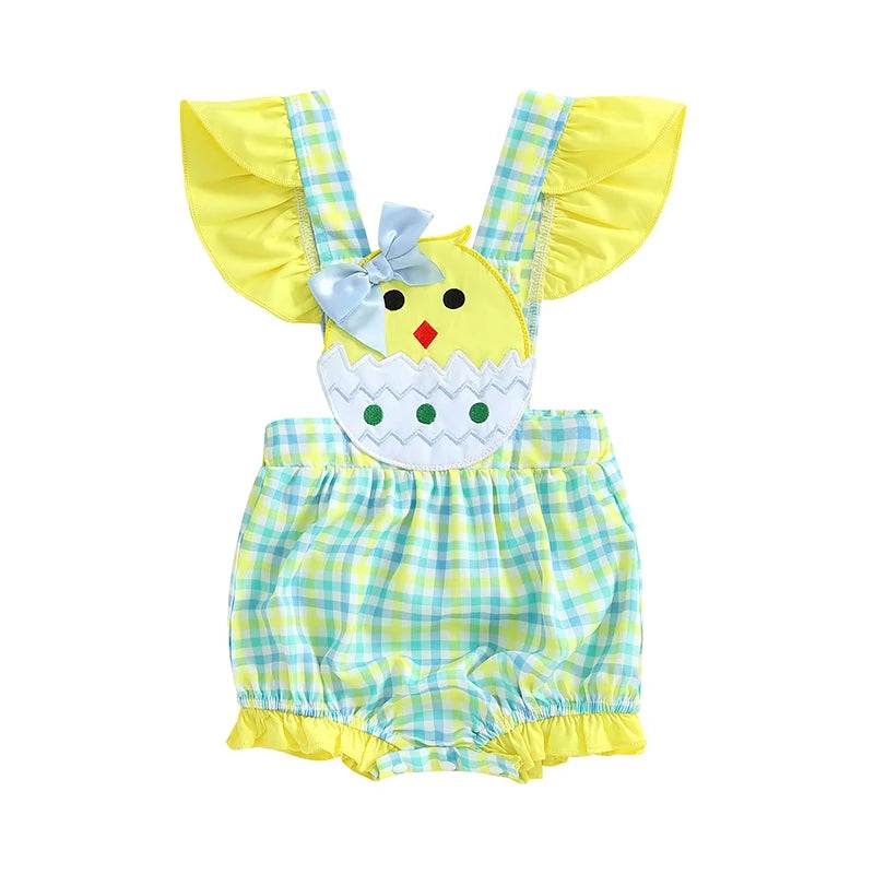 Easter Bunny Jumpsuit with Floral Embroidery and Ruffle Trim for Infant Girls and Boys - Adorable Spring Romper for Babies - Estalios