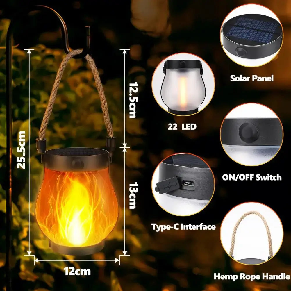 Solar Lantern Lights Waterproof Flickering Flame Garden Light Decorative Solar Hanging Lantern With 2 Modes For Yard