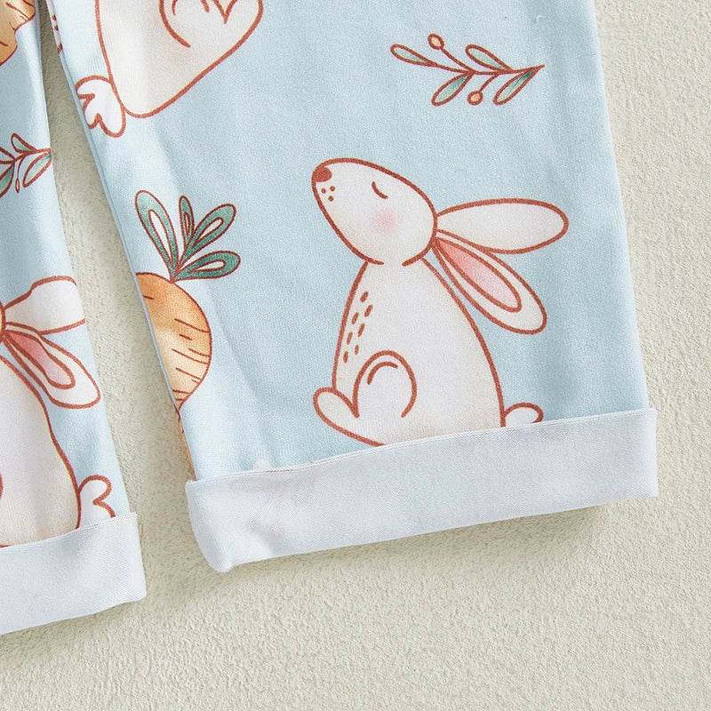 Easter Bunny Print Toddler Boy Sleeveless Square Neck Suspender Romper with Carrot and Cross Design - Estalios