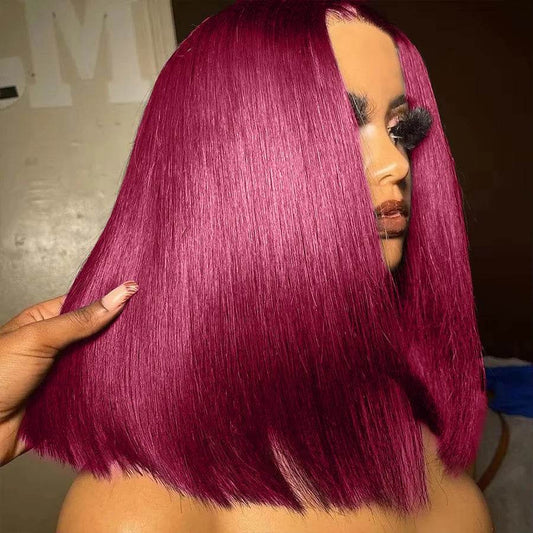 7x5 Glueless Bob Wig 99J Burgundy Straight Human Hair - Estalios