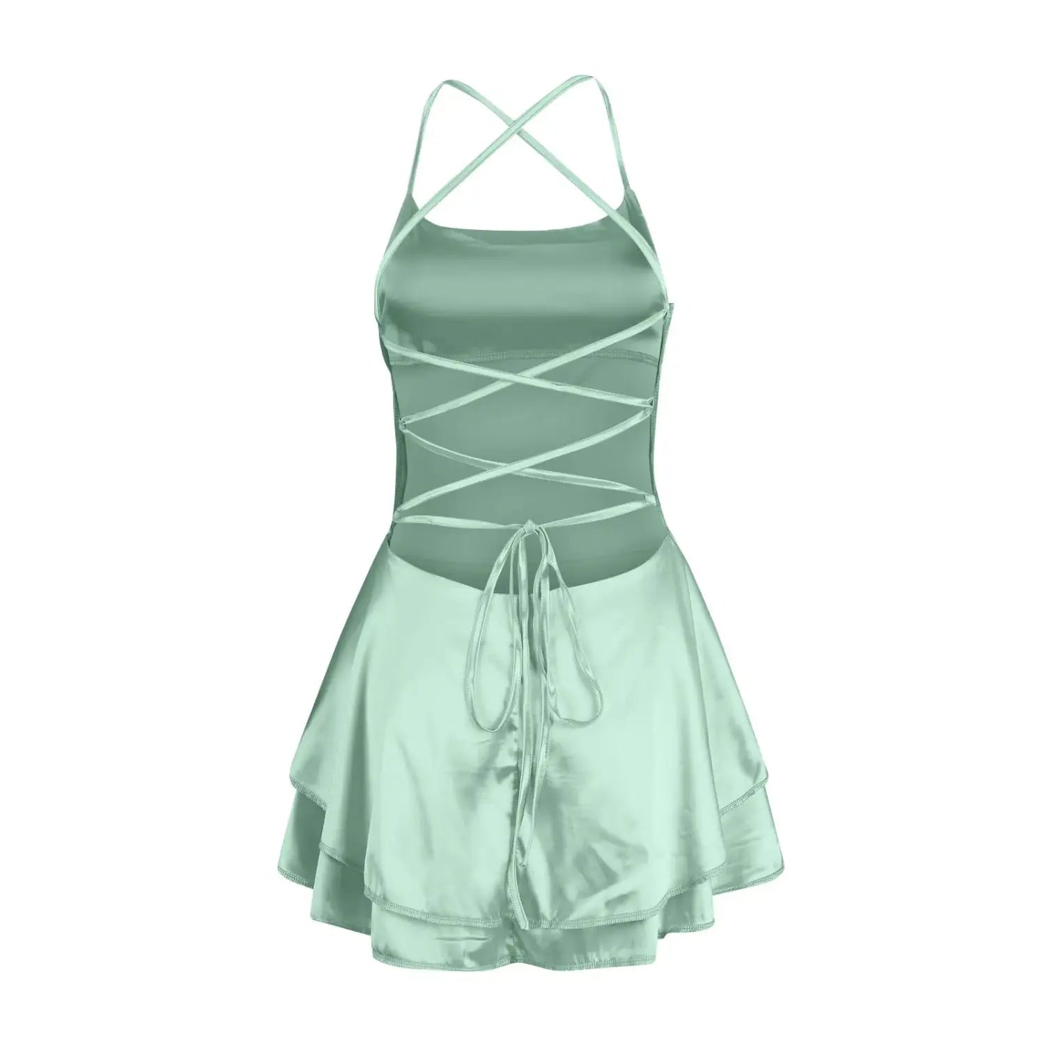 Elegante minivestido de fiesta de satén de seda con espalda descubierta para mujer
