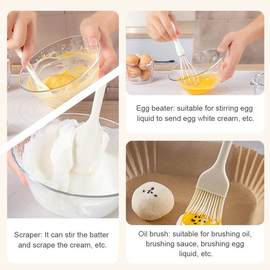 Silicone Baking Set with Spatula, Whisk, and Brush - Estalios