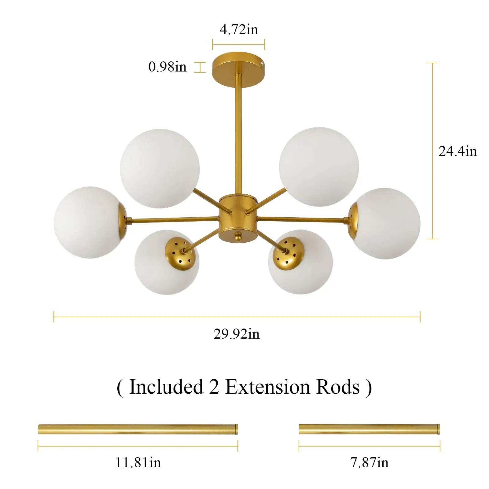 Modern Gold Globe Sputnik Chandelier with Glass Shades - Estalios