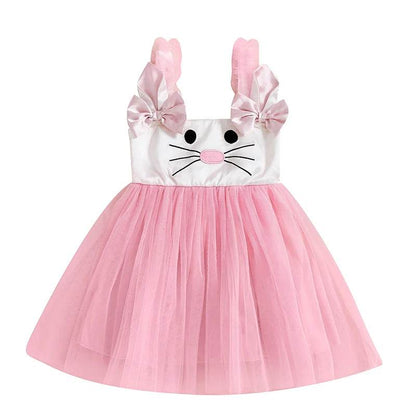 Adorable Baby Girls Easter Outfit Sleeveless Bunny Print Suspender Dress with Tulle Skirt for Spring and Summer Celebrations - Estalios