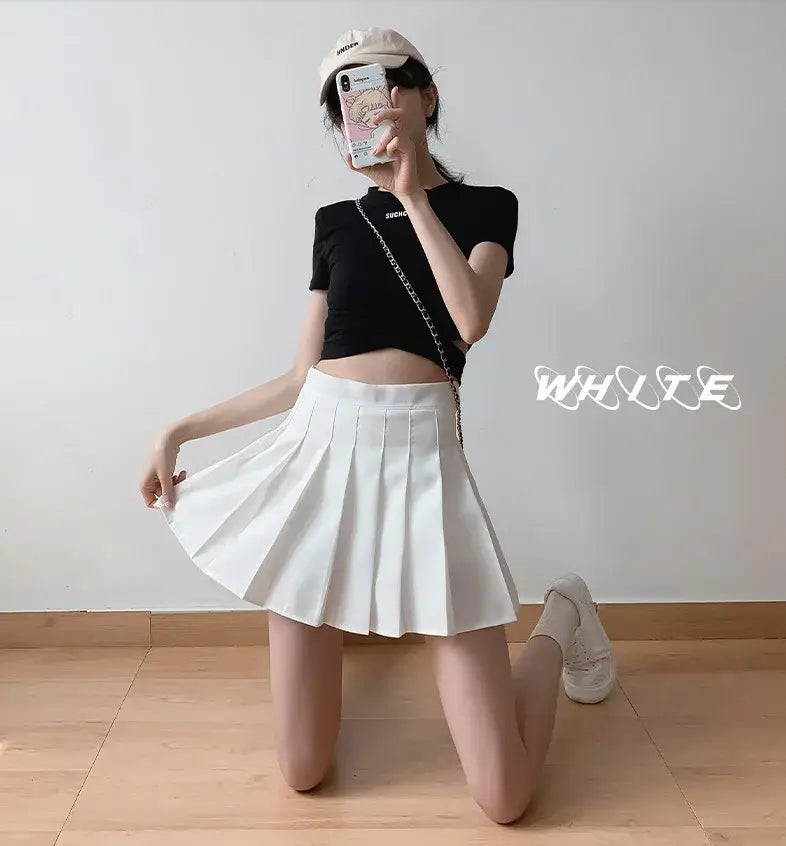 2024 White Women Pleated Skirts Summer High Waist Zipper Girls Dancing JK Mini Skirts Black Fashion Student A Line