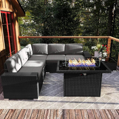 Patio Furniture Set Fire Pit Table Outdoor Sectional Sofa - Estalios