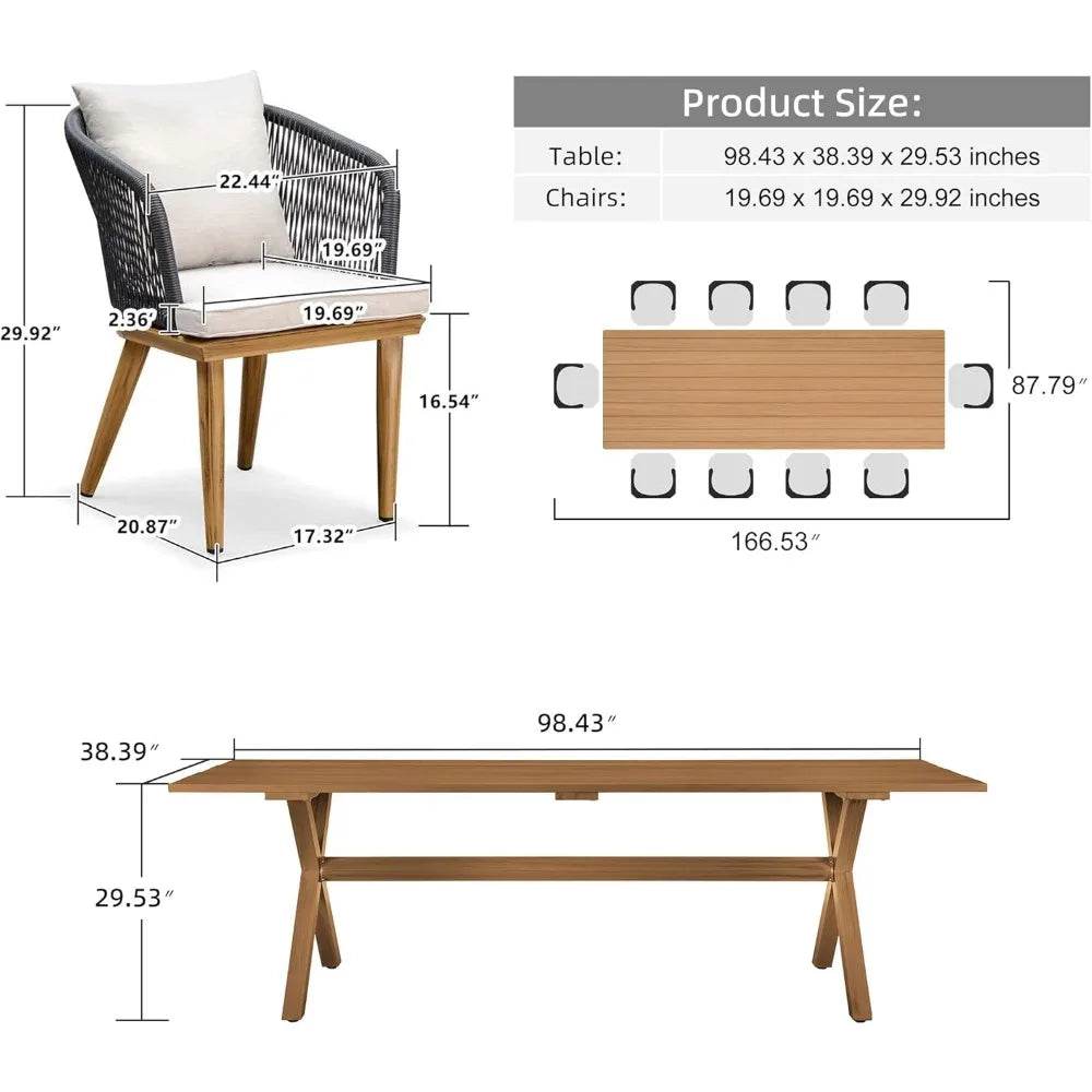 11 Pieces Patio Dining Set with Teak-Finish Aluminum Frame - Estalios