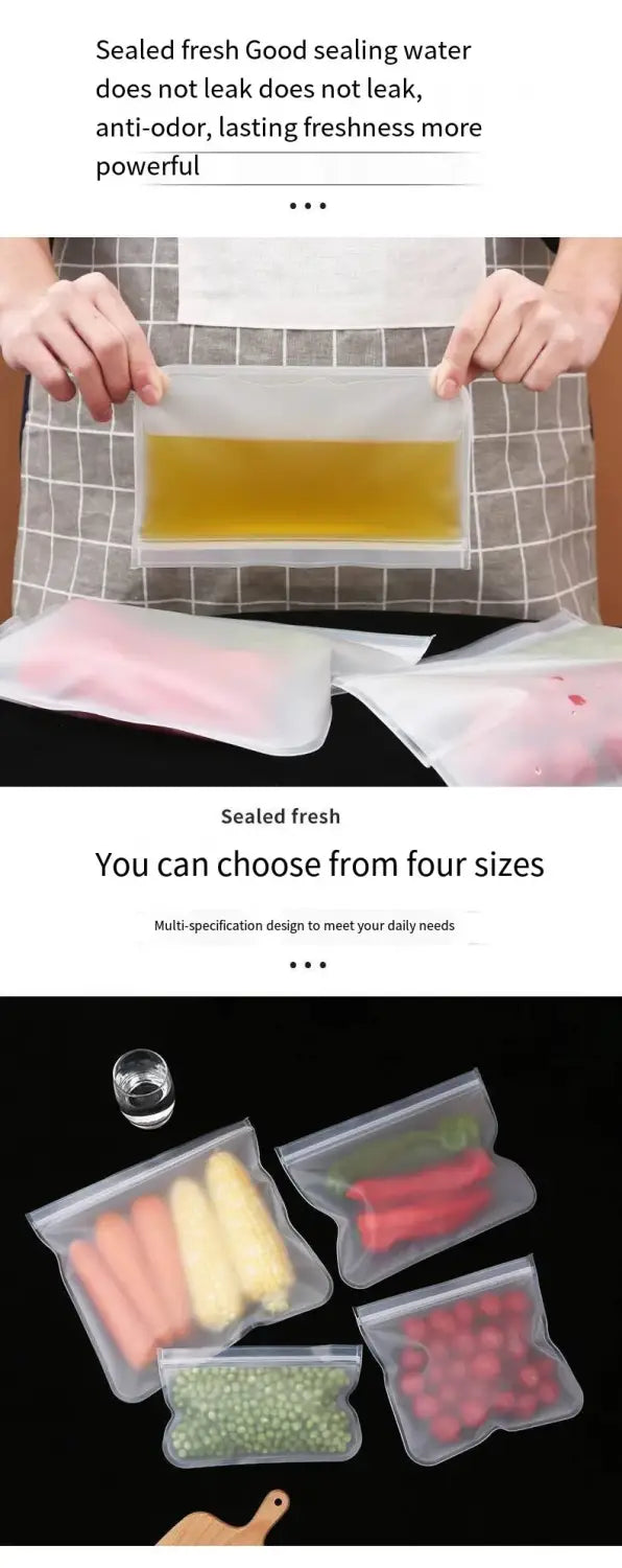 Leakproof Reusable Silicone-Free Food Storage Bags - Fresh Keeping Ziplock Bags for Fruits and More