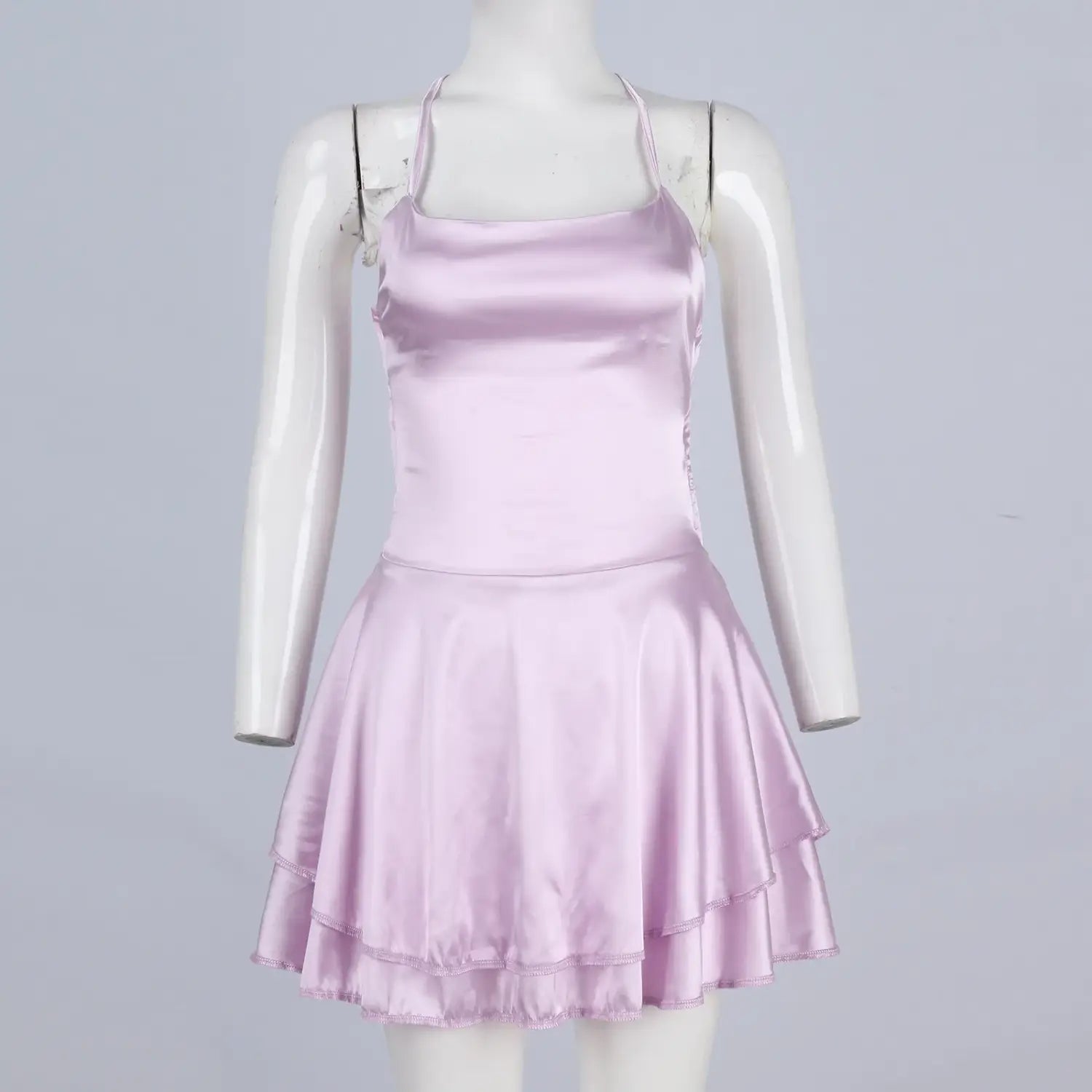 Elegante minivestido de fiesta de satén de seda con espalda descubierta para mujer