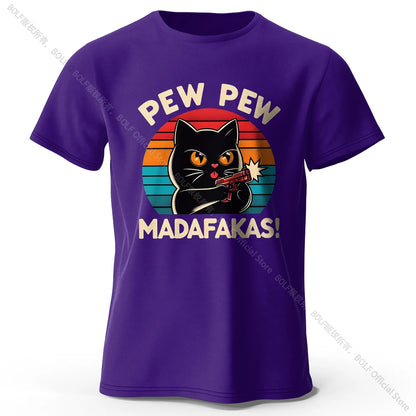 Cute Cat Doodle Print Cotton T-Shirt for All Seasons