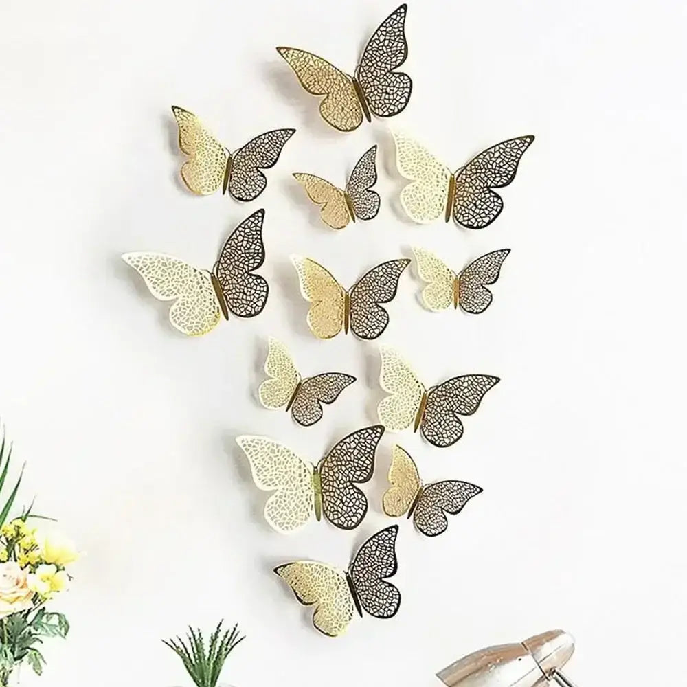 JJYY 12 pegatinas de pared de mariposas huecas 3D para decoración del hogar