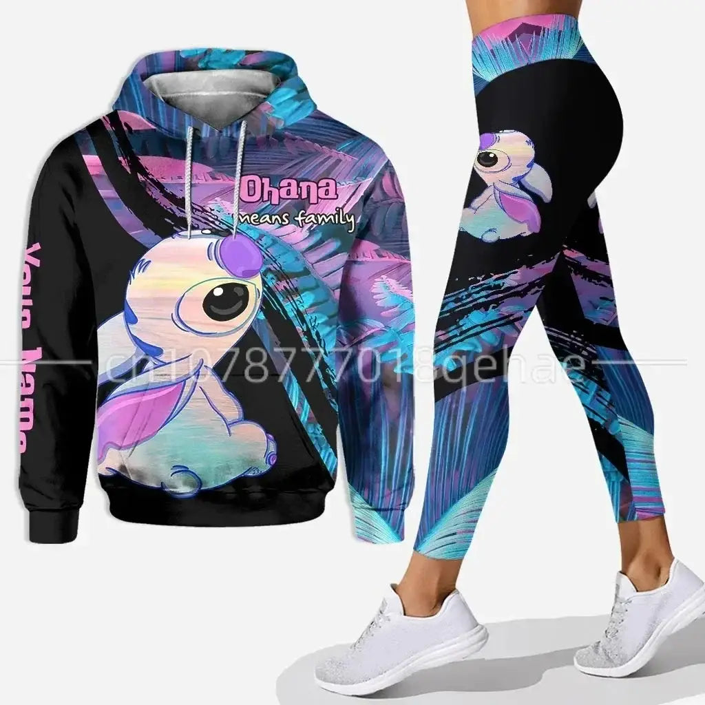 Disney Stitch and Angle 3D Hoodie and Leggings Women’s Set Yoga Pants Sports Yoga Hoodie Leggings Fashion Sportswear