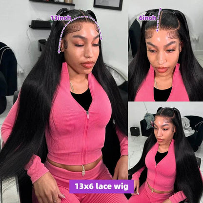 30 40 Inch Bone Straight Lace Front Wig 250 Density Human Hair - Estalios
