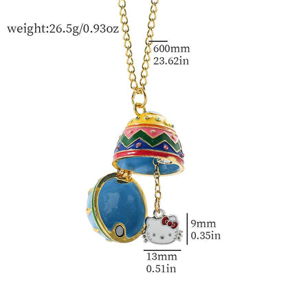 New Design Sanrios Hello Kitty Easter Egg Pendant Necklace Creativity Kuromi Charms Can Opened Easter Egg Toy Necklace - Estalios