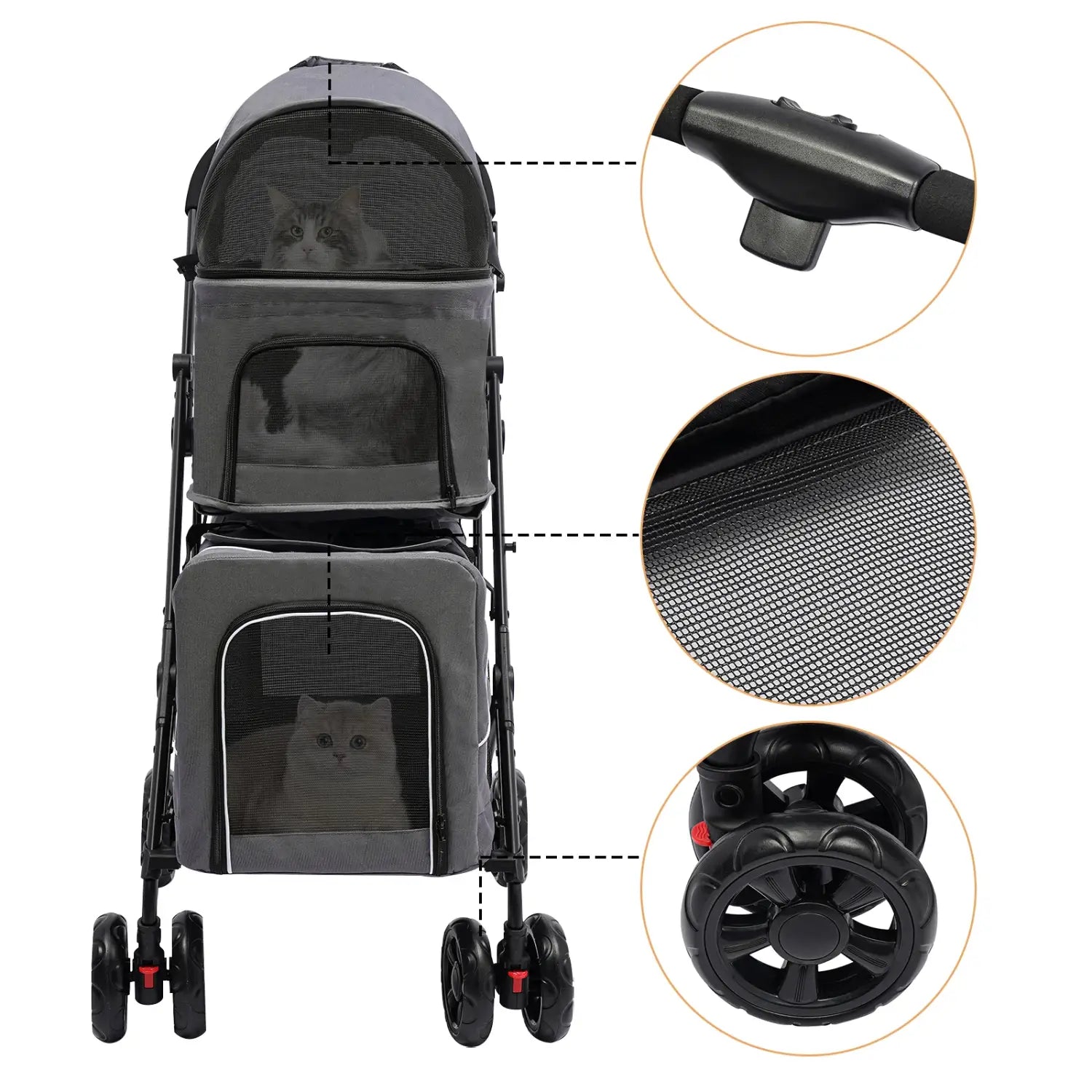 Cochecito plegable para perros y gatos, doble portador desmontable, fácil de transportar