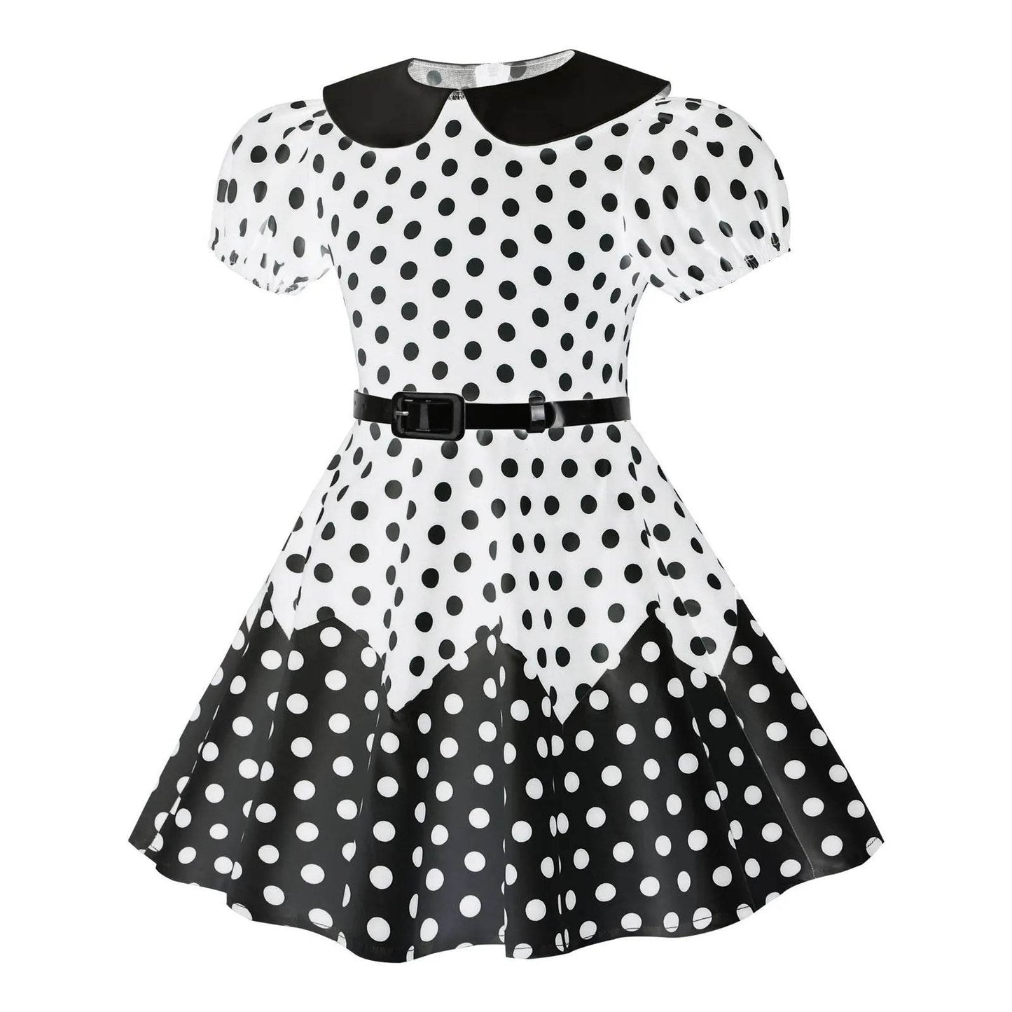 Kids Girls Vintage Dress Easter Polka Dots Print Dress Daily Birthday Dress Short Sleeve Perter Pan Collar 1950s Princess Dress - Estalios
