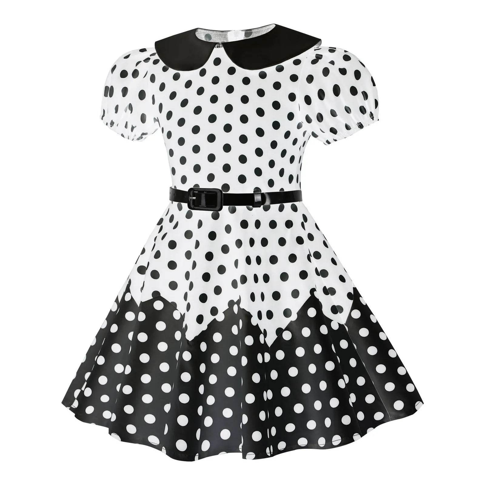 Kids Girls Vintage Dress Easter Polka Dots Print Dress Daily Birthday Dress Short Sleeve Perter Pan Collar 1950s Princess Dress - Estalios