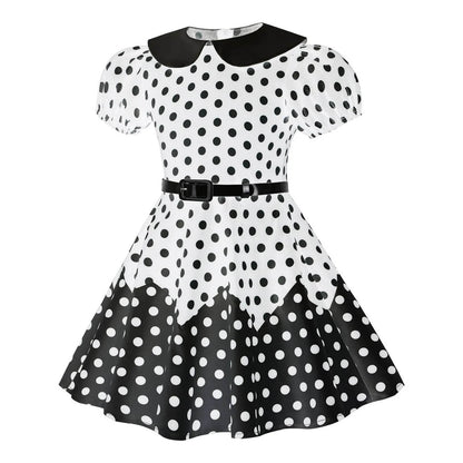 Kids Girls Vintage Dress Easter Polka Dots Print Dress Daily Birthday Dress Short Sleeve Perter Pan Collar 1950s Princess Dress - Estalios