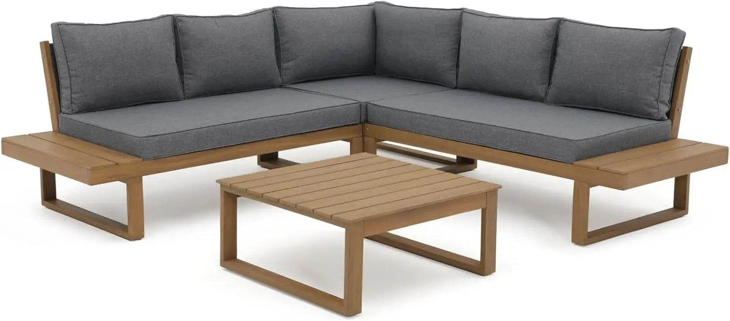Acacia Wood Outdoor Sectional Sofa Set with Coffee Table - Estalios