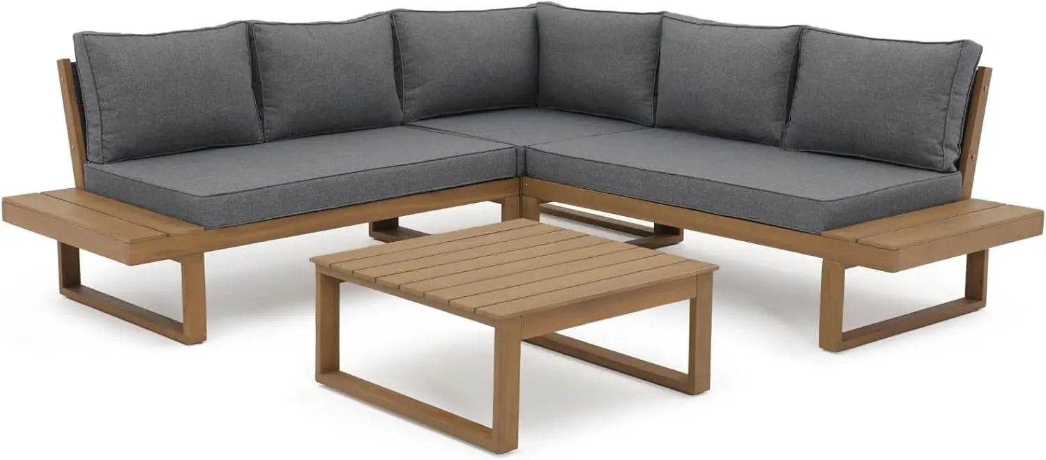 Acacia Wood Outdoor Sectional Sofa Set with Coffee Table - Estalios