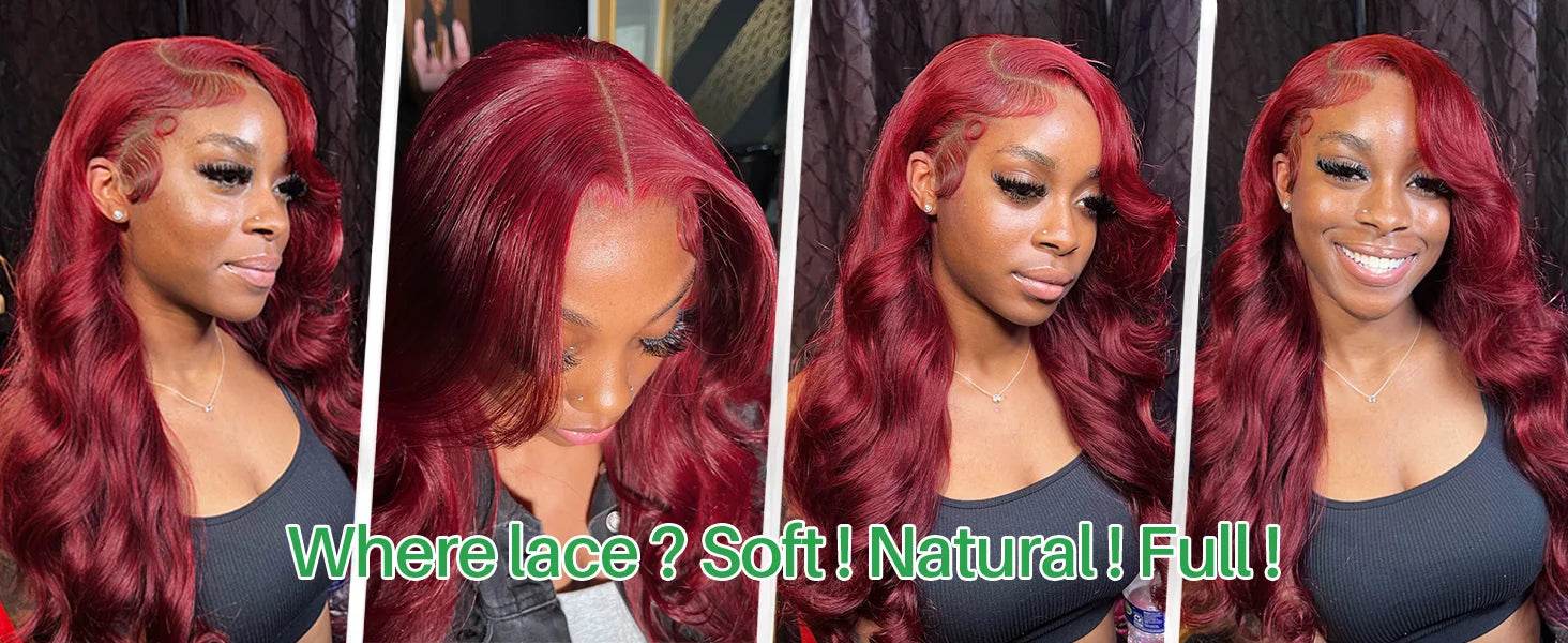 13X6 Body Wave Lace Frontal Human Hair Wig Burgundy 99J - Estalios