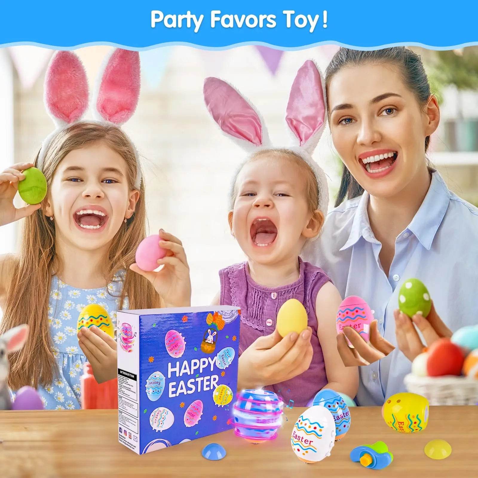 2024 TERRAMUS Easter Eggs Toys-6Pack Spinning Tops LED&Singing Party Favors Basket Stuffers Plastic Easter Gifts for Kids3+ - Estalios