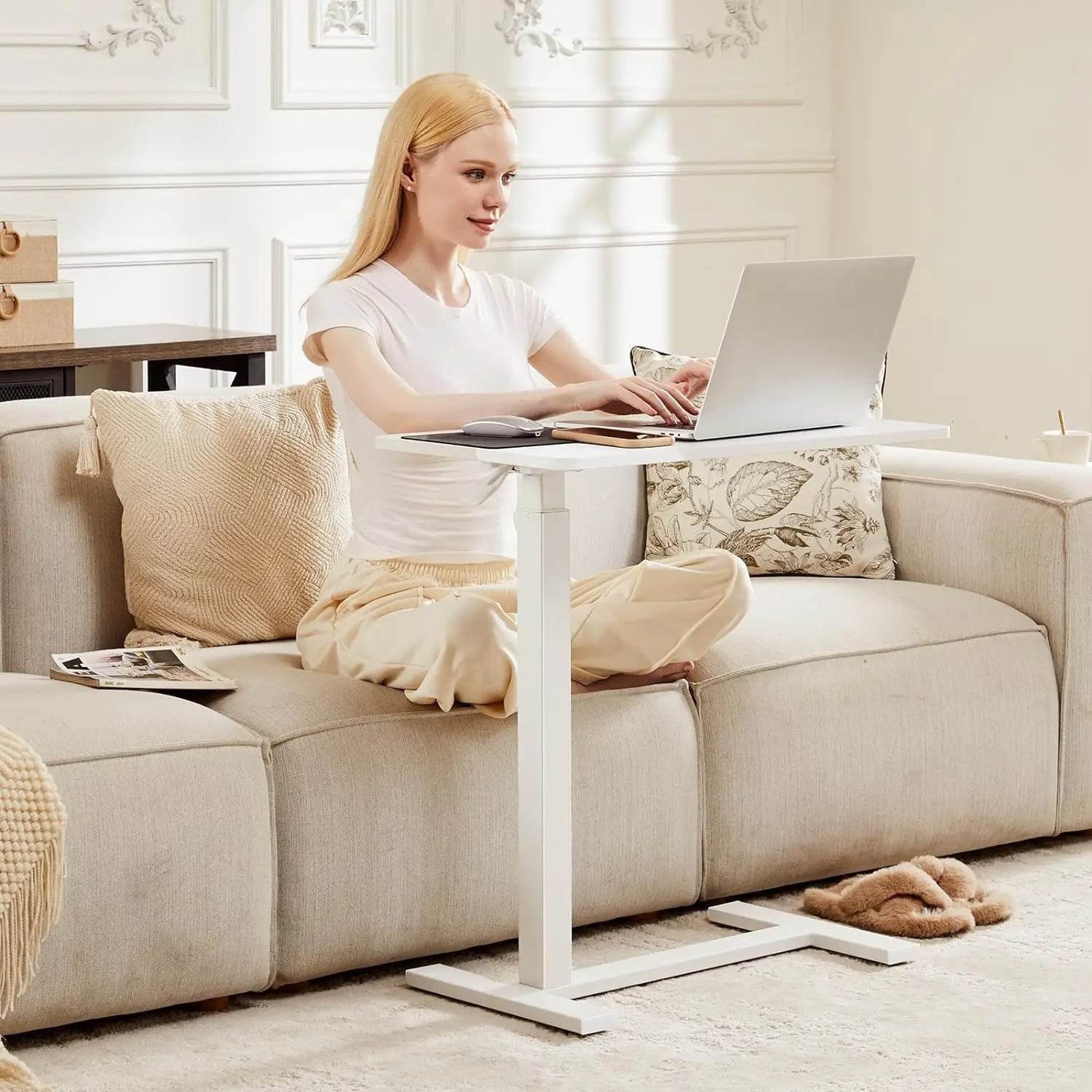 Adjustable Overbed Bedside Table with Wheels for Home Use - Estalios