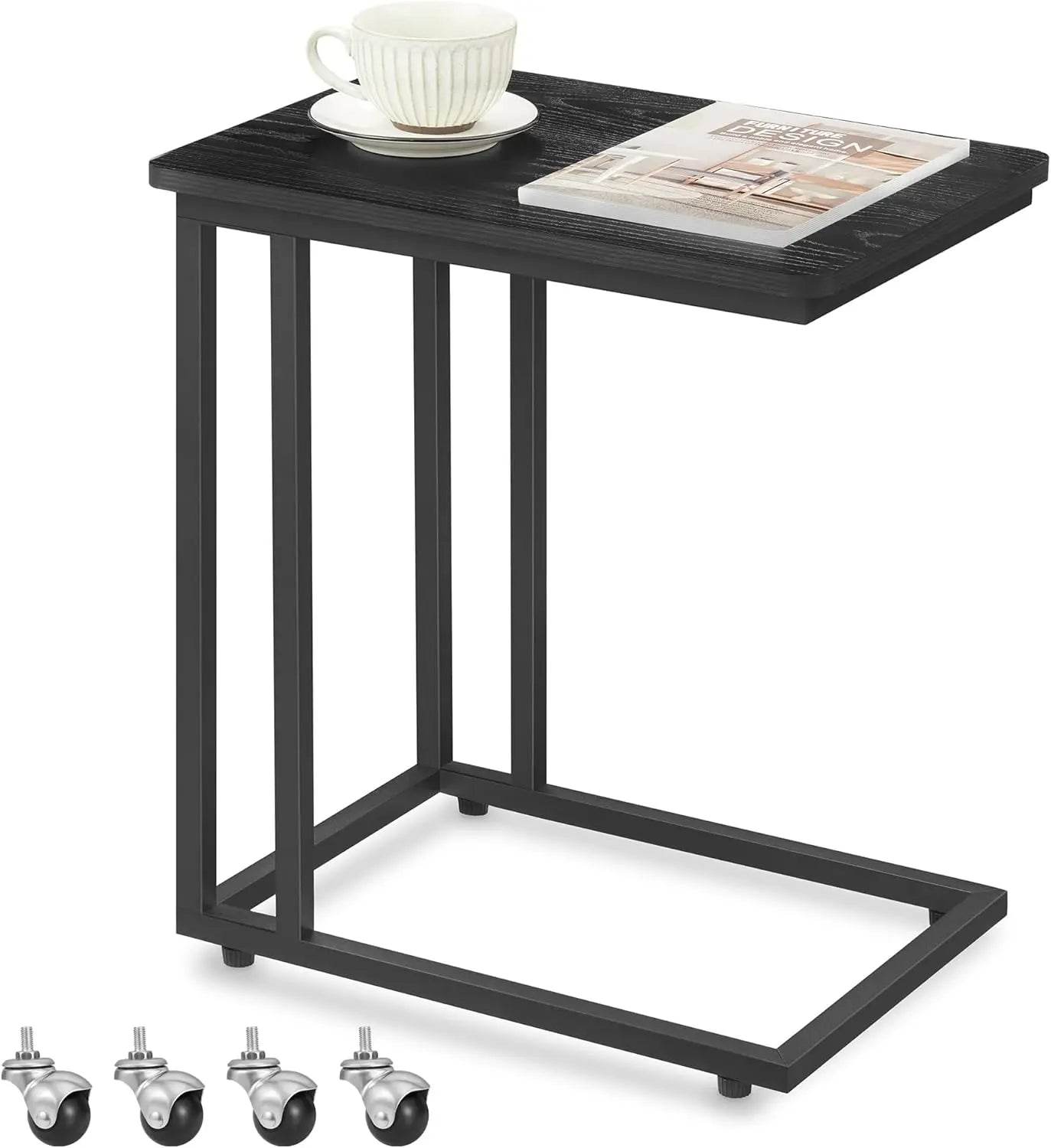 Coffee Laptop Mobile Tablet, Industrial Side Table on Wheels - Estalios