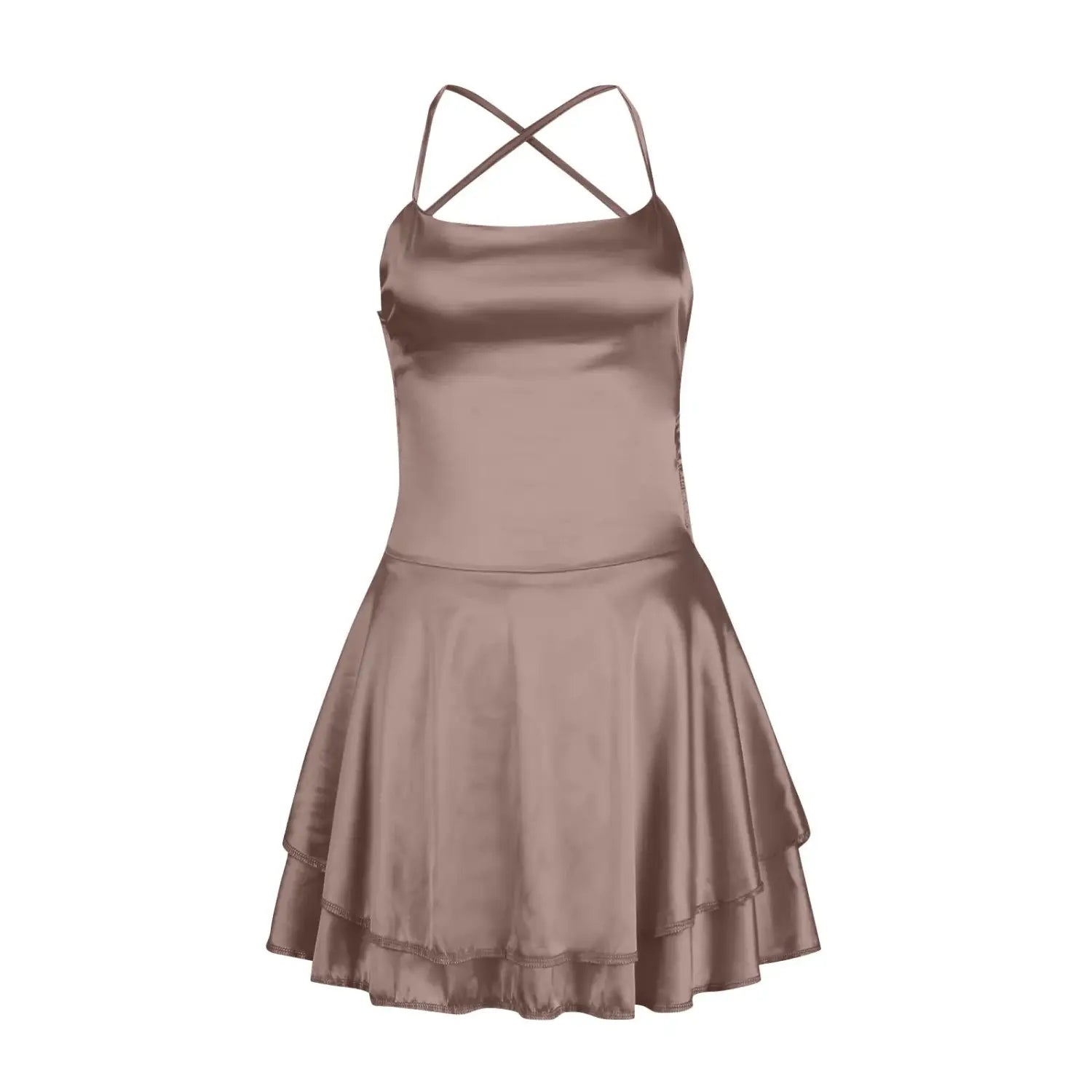 Elegante minivestido de fiesta de satén de seda con espalda descubierta para mujer
