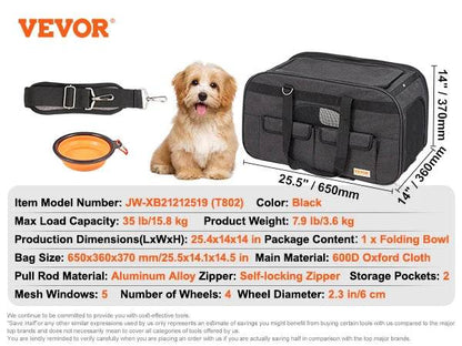 Breathable Pet Carrier Backpack with Wheels for Travel - Estalios