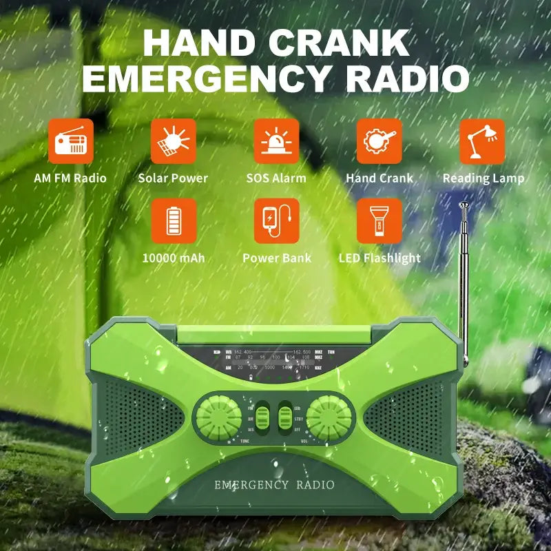 12000mAh Hand Crank Solar Power Radio Portable AM/FM/NOAA Weather Radio with LED Flashlight Power Bank Outdoor