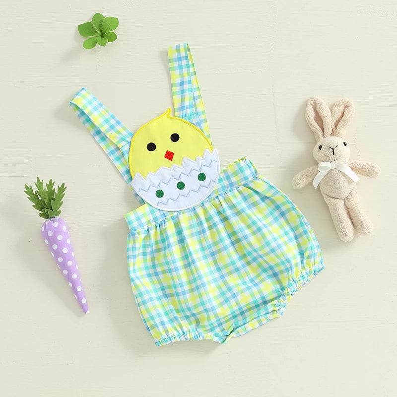Easter Bunny Jumpsuit with Floral Embroidery and Ruffle Trim for Infant Girls and Boys - Adorable Spring Romper for Babies - Estalios