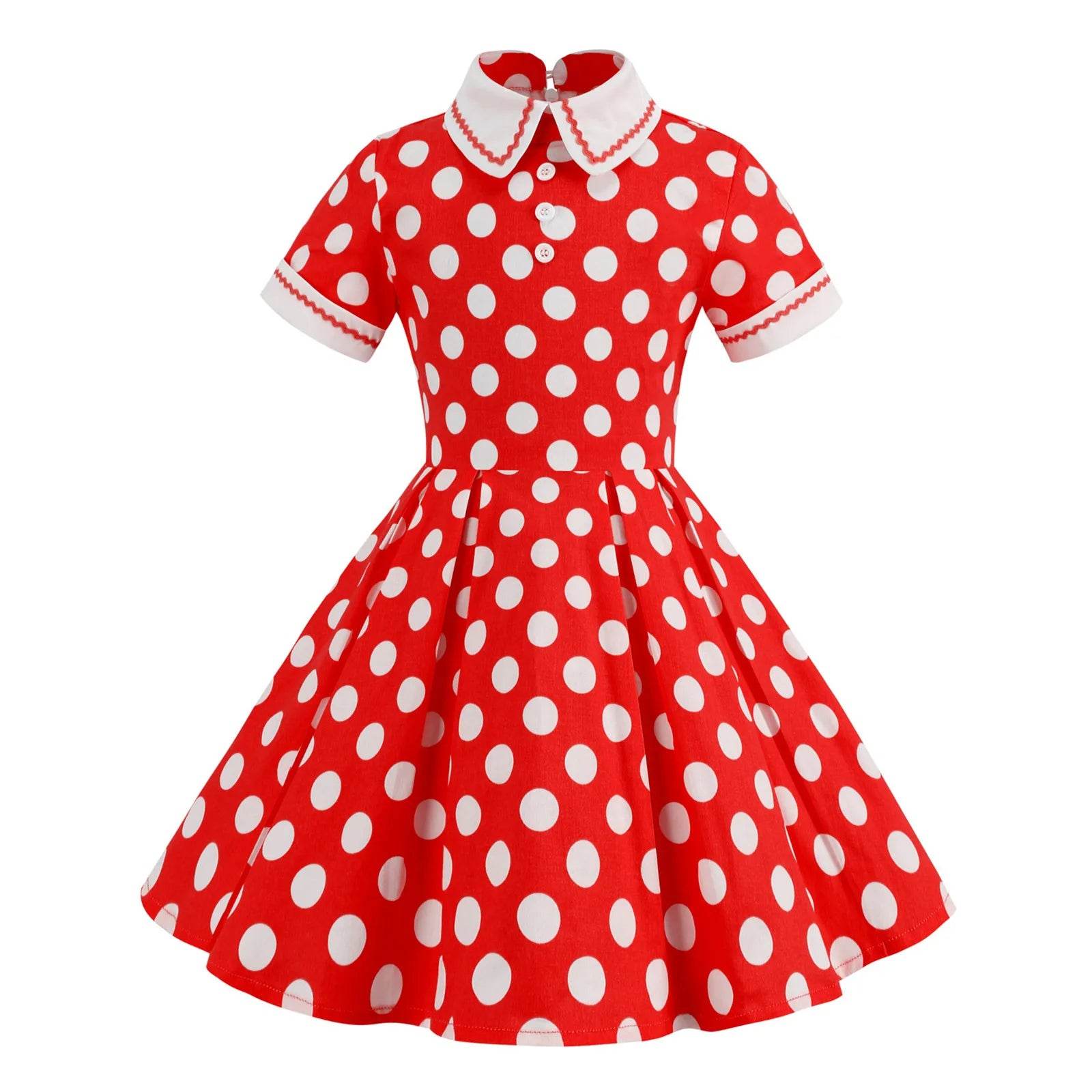 Kids Girls Vintage Dress Easter Polka Dots Print Dress Daily Birthday Dress Short Sleeve Perter Pan Collar 1950s Princess Dress - Estalios