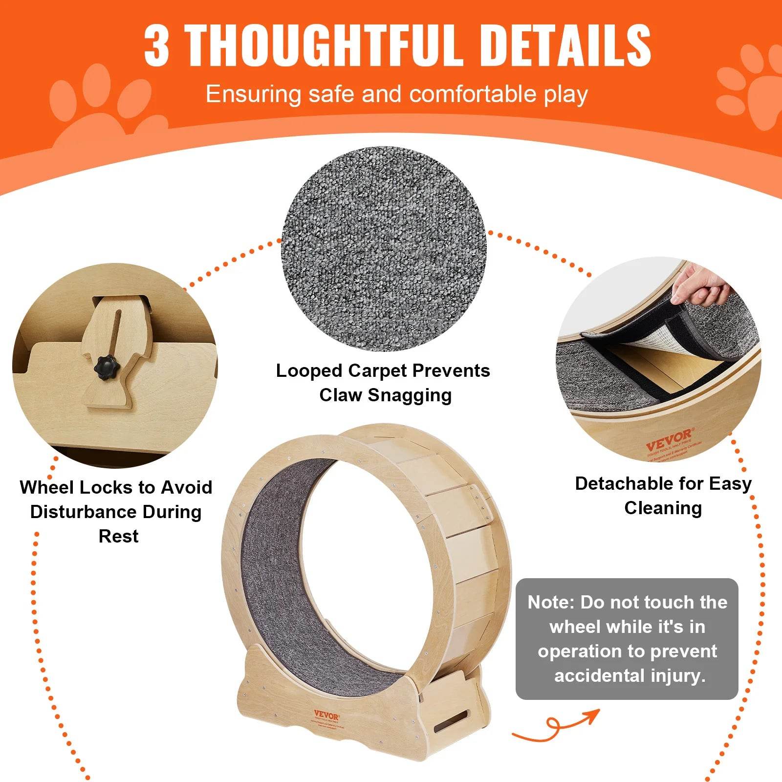 Cat Exercise Wheel Natural Wood Silent Running Treadmill - Estalios