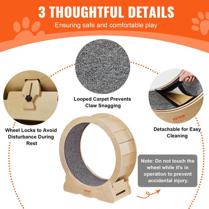 Cat Exercise Wheel Natural Wood Silent Running Treadmill - Estalios
