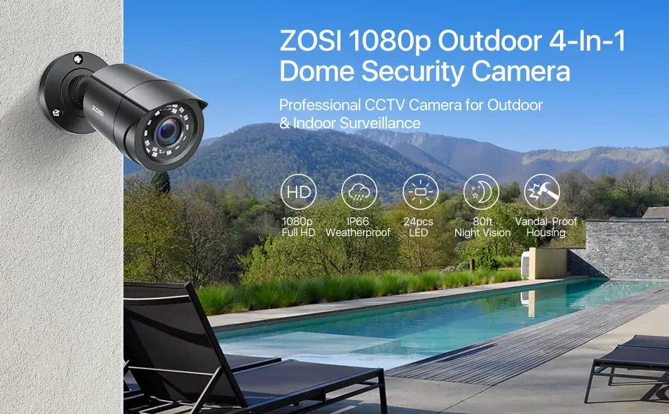 Cámaras de seguridad ZOSI 1080P HD TVI (paquete de 4) para exteriores e interiores, resistentes a la intemperie, para CCTV analógico DVR