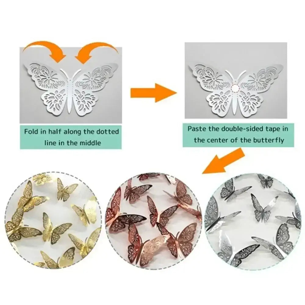 JJYY 12 pegatinas de pared de mariposas huecas 3D para decoración del hogar
