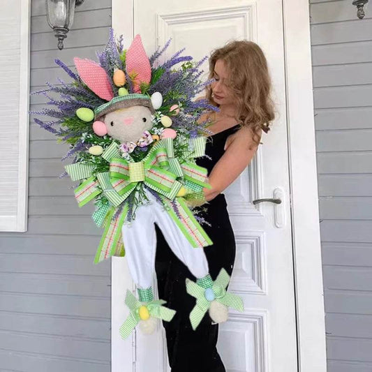 Easter Bunny Wreath Wall Artificial Lavender Easter Egg Rabbit Wreath Spring Wreath Easter Decor For Garden Hanging Wreaths - Estalios