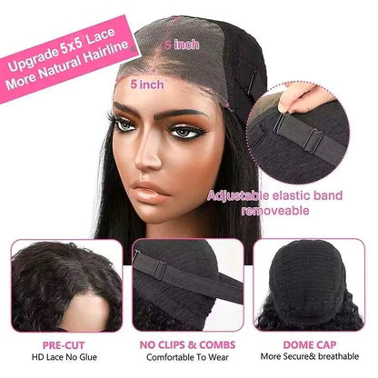 30 40 Inches Human Hair Glueless Lace Front Wigs for Women - Estalios