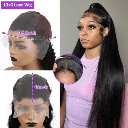 30 40 Inch Bone Straight Lace Front Wig 250 Density Human Hair - Estalios