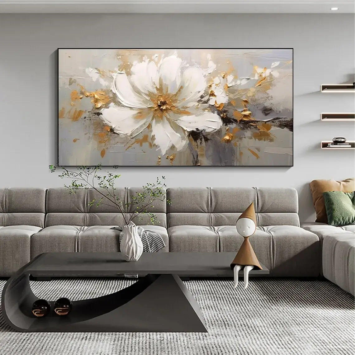 ✨ Tranquil Elegance – Custom Handmade Abstract Flower Canvas Painting | Perfect for Transforming Your Living Room Decor