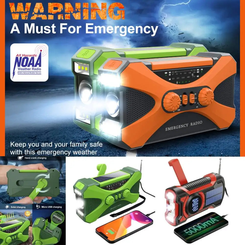 12000mAh Hand Crank Solar Power Radio Portable AM/FM/NOAA Weather Radio with LED Flashlight Power Bank Outdoor
