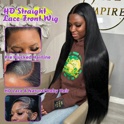 30 40 Inch Bone Straight Lace Front Wig 250 Density Human Hair - Estalios