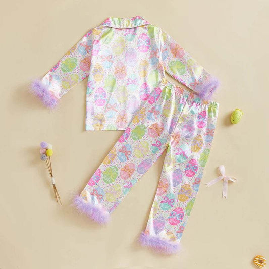 Easter Boys Pajamas Set Bunny Print Cozy Long Sleeve Tops with Matching Pants Sleepwear for Kids - Estalios