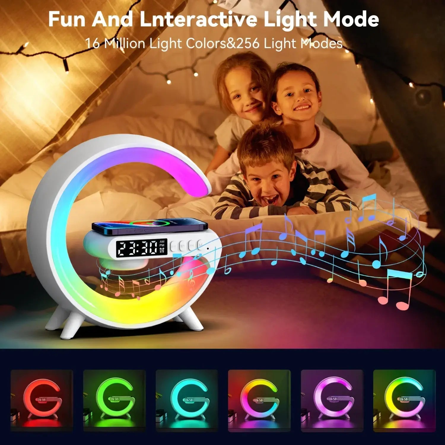Cargador con altavoz Bluetooth, despertador y luz RGB multifunción