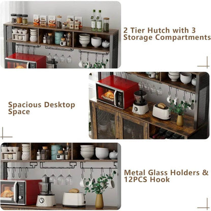 Wine Bar Cabinet with LED Lights and Ample Storage Space - Estalios