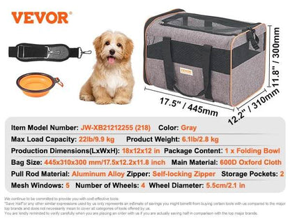 Breathable Pet Cat Carrier Backpack with Wheels for Travel - Estalios