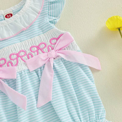 Adorable Infant Easter Jumpsuit with Cute Ruffles and Striped Print Sleeveless Round Neck Baby Girl Outfit for Newborns - Estalios