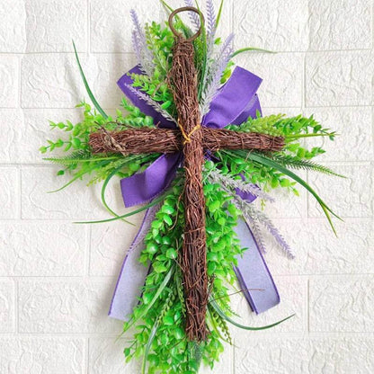Spring Easter Front Door Wreath Decoration Handmade Floral Wreath Church Wreath Easter Cross Wreath for Front Door - Estalios