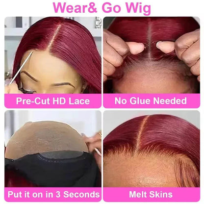 7x5 Glueless Bob Wig 99J Burgundy Straight Human Hair - Estalios